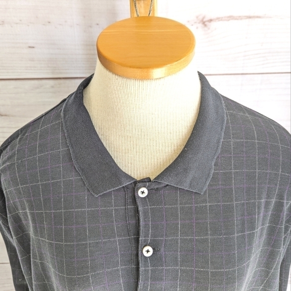 Polo By Ralph Lauren Vintage Plaid Golf Shirt in Black and Purple Checker Sz XL - Picture 3 of 9
